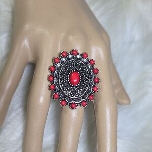 Paparazzi Silver Ring with Red Accents Strech